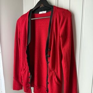 Chic Red Cardigan with Black Trim